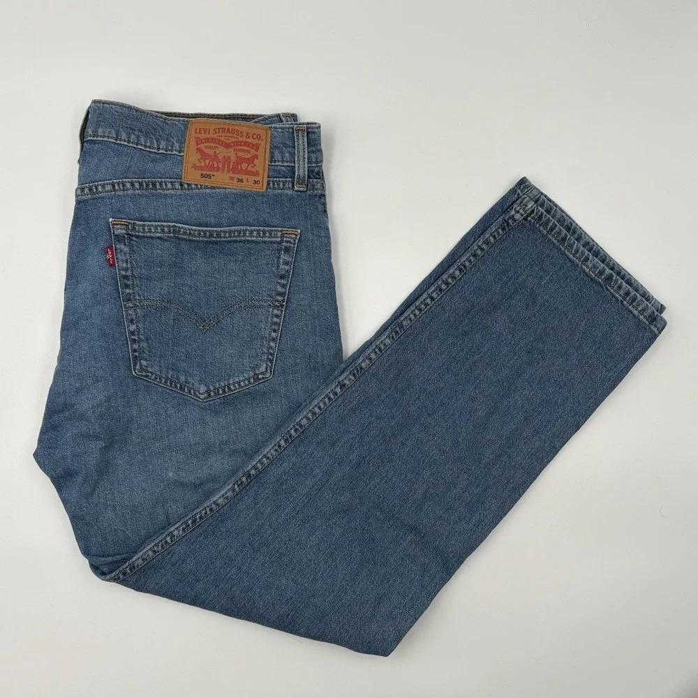 Levi's 505 Mens Jeans 36x30 Regular Fit Straight Leg Blue Denim Denim Pants